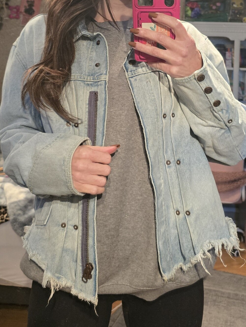 We The Free Light Blue Distressed Denim Jacket